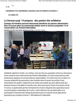 La Marseillaise, 26 mai 21, Le Secours pop 13 propose des paniers bio solidaires 